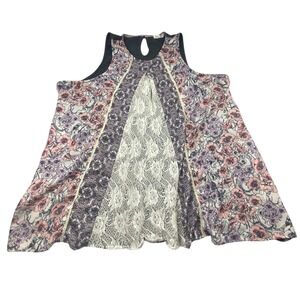 Skylar + Jade Womens Plus Size 2X Floral Lace Boho Tunic Tank Dress Gray